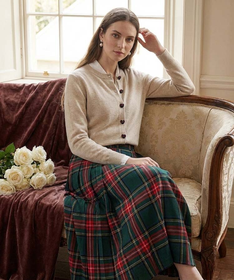 チェックハートボタンカーディガン