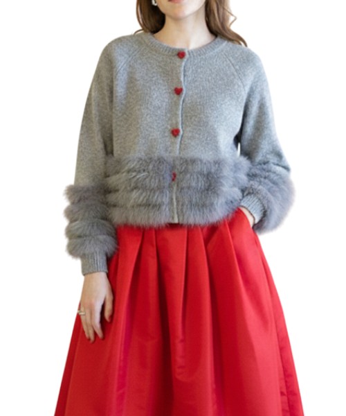 フェザーラインハートボタンニットカーディガン