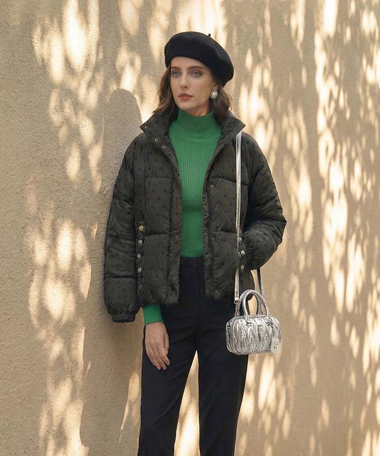 【U】ドット柄ポケットパールダウンジャケット