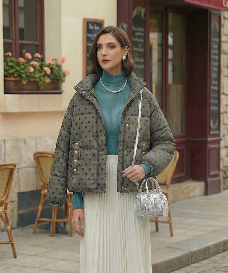 【U】ドット柄ポケットパールダウンジャケット