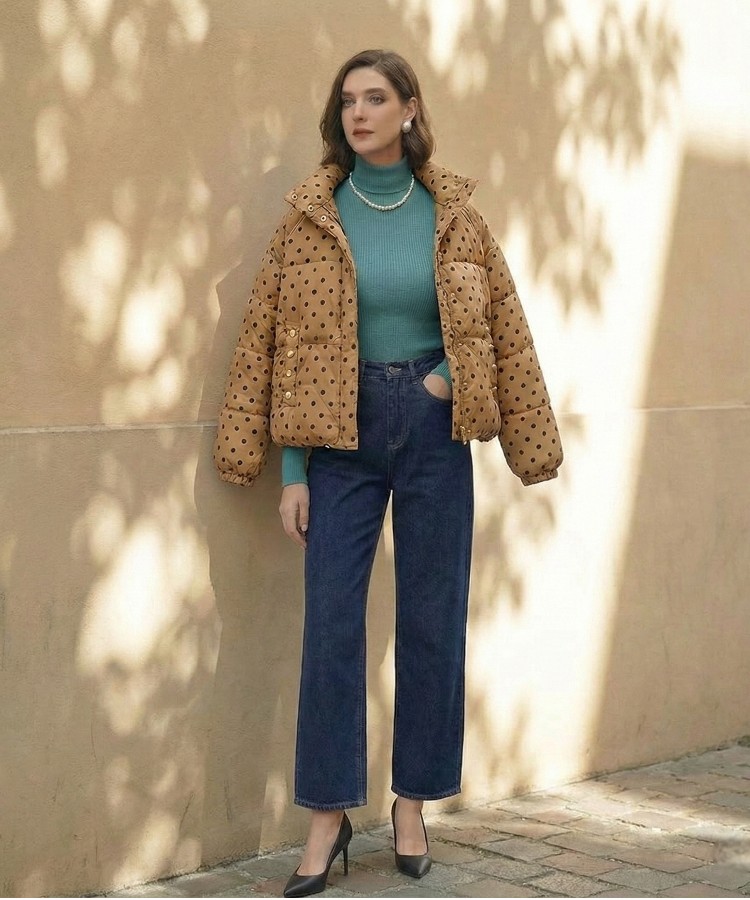 【U】ドット柄ポケットパールダウンジャケット