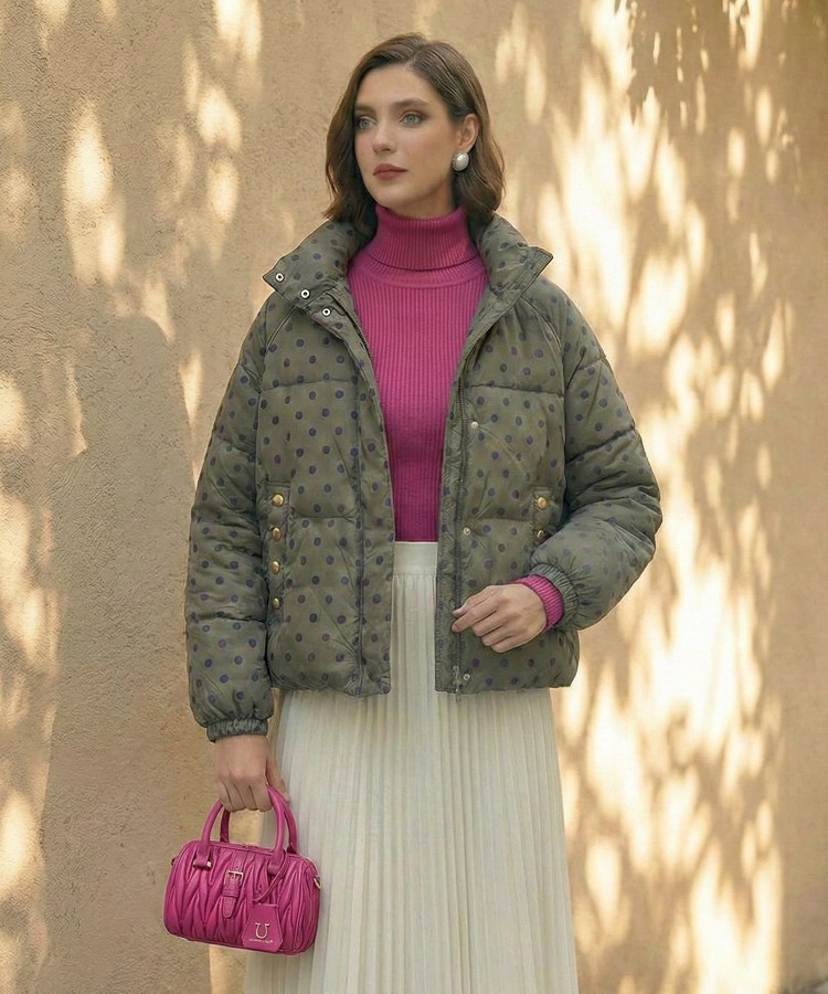 【U】ドット柄ポケットパールダウンジャケット