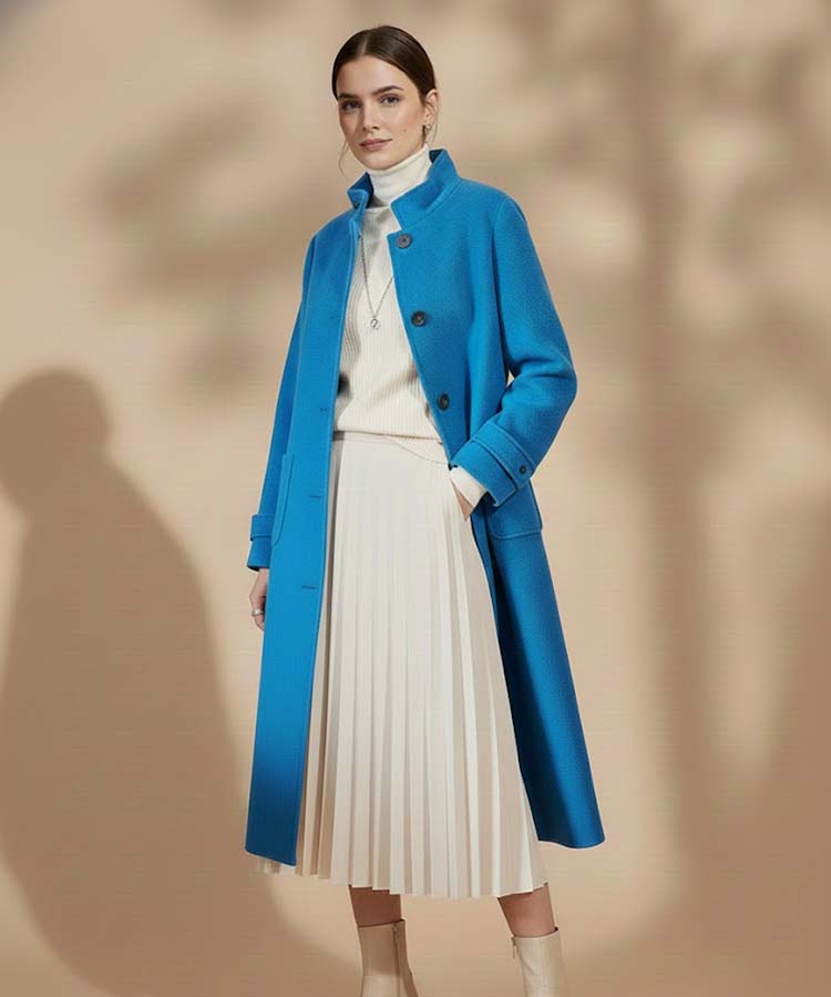 イタリアンファブリックスタンドカラーウールコート／日本製