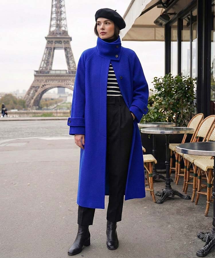 イタリアンファブリックビッグカラーウールコート／日本製