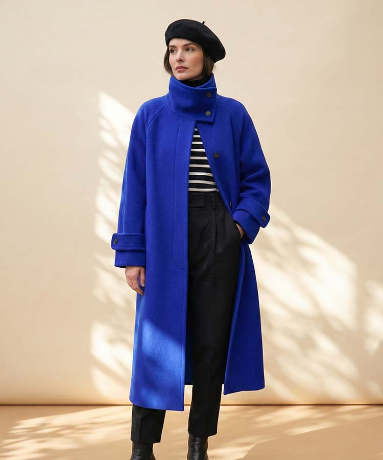 イタリアンファブリックビッグカラーウールコート／日本製