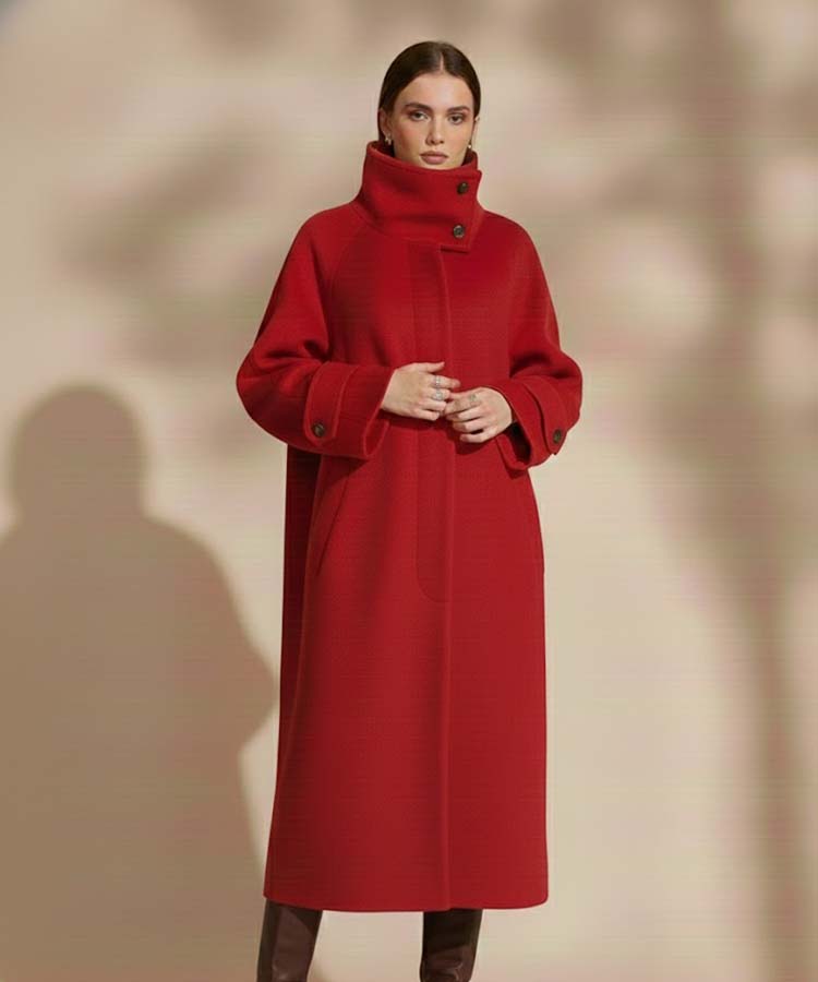 イタリアンファブリックビッグカラーウールコート／日本製