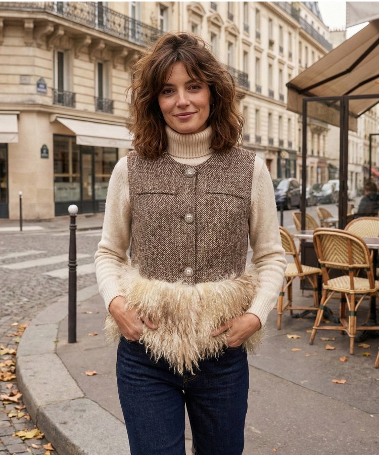 【U】エコファー切替ツイードジレ