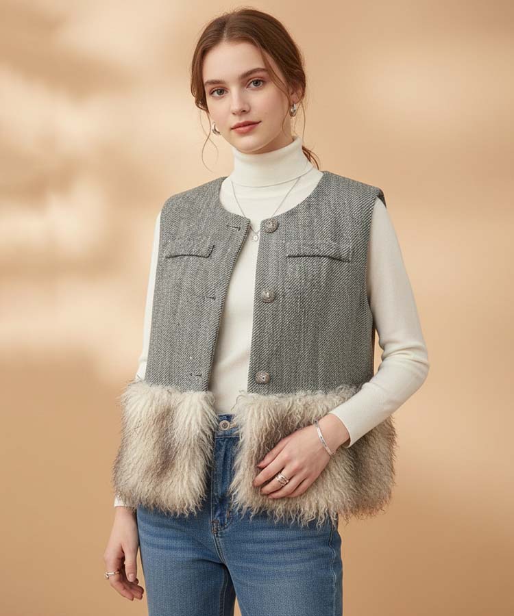 【U】エコファー切替ツイードジレ