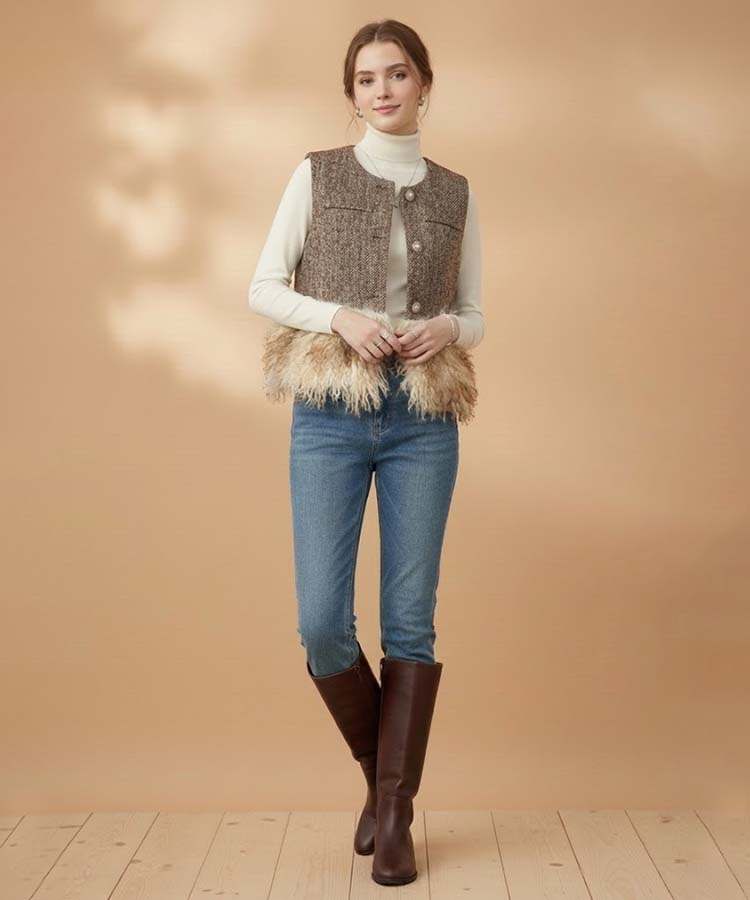 【U】エコファー切替ツイードジレ