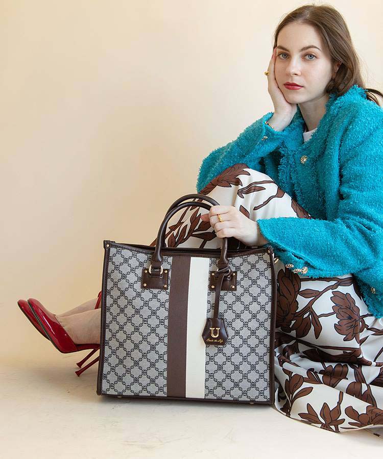 ジャガードライン Angle【アングル】トートバッグ／Lサイズ／ショルダー付き